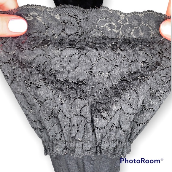 Pair of thigh high stockings w/ black vertical stripes and lace tops SEXY! - Picture 3 of 4